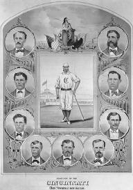 With a payroll of approximately 11,000 dollars, the 1869 Cincinnati Red Stockings were the first professional baseball team. LIBRARY OF CONGRESS