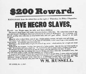 An 1847 handbill offering a reward for an escaped slave. The Supreme Court's decision in Prigg frustrated slave owners as Northern states obliged the Court by refusing to participate in fugitive slave proceedings. LIBRARY OF CONGRESS