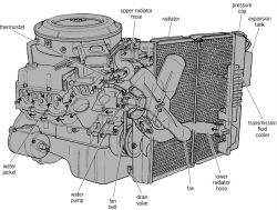 Cooling system of a V-8 automotive spark-ignition engine