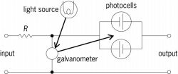 Simplified schematic of photocell galvanometer amplifier