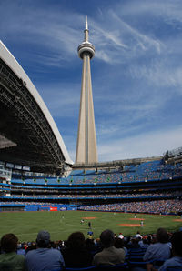 The CN Tower as seen from the interior of the Rogers Centre stadium