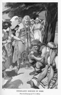 Cúchulainn rebuked by Emer (1905 illustration by H. R. Millar)