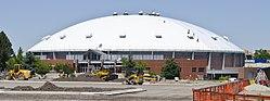 Looking N at Brick Breed Fieldhouse - parking lot construction - Montana State University - Bozeman, Montana - 2013-07-09.jpg