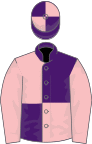 Purple and pink (quartered), pink sleeves, quartered cap