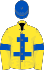 Yellow, royal blue cross of lorraine, armlets and cap