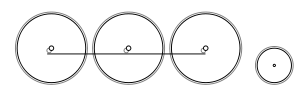 Diagram of three large driving wheels joined by a coupling rod, and one small trailing wheel