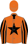 Orange, black star, black and orange striped sleeves