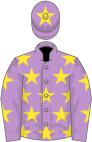 Mauve, yellow stars, mauve cap, yellow star