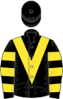 Black, yellow chevron, hooped sleeves, black cap