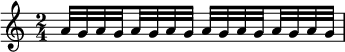  { \relative c'' { \time 2/4 a32[ g a \set stemRightBeamCount = #1 g \set stemLeftBeamCount = #1 a g a g] a32[ g a \set stemRightBeamCount = #1 g \set stemLeftBeamCount = #1 a g a g] } } 