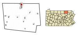 Location of Sayre in Bradford County, Pennsylvania.
