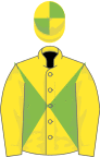 Yellow and light green diabolo, yellow sleeves, quartered cap