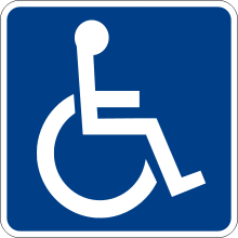 white line figure of a person seated over the axis of a wheel, blue background