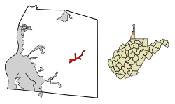 Location of Valley Grove in Ohio County, West Virginia.