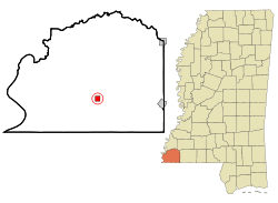 Location of Woodville, Mississippi
