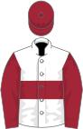 White, maroon hoop, sleeves and cap