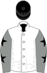 White, Grey sleeves, Black stars, Black cap