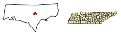 Location of Celina in Clay County, Tennessee.