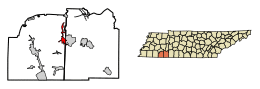 Location of Adamsville in McNairy County, Tennessee.