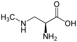 Stereo, skeletal formula of beta-methylamino-L-alanine (S)