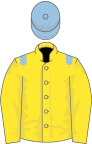Yellow, light blue epaulets, light blue cap