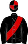 Black, red sash, quartered cap
