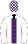White, purple panel, check cap