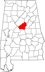 Map of Alabama highlighting Shelby County