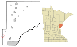 Location of the city of Henriette within Pine County, Minnesota