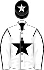 White, black star, white sleeves, black seams, black cap, white star