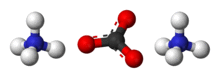 Ball-and-stick model of two ammonium cations and one carbonate anion