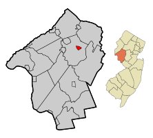 Map of Lebanon in Hunterdon County. Inset: Location of Hunterdon County highlighted in the State of New Jersey.