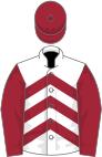 White, maroon chevrons, sleeves and cap