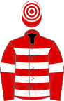 Red, white hoops and armlets, hooped cap
