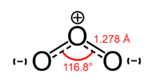 Skeletal formula of ozone with partial charges shown