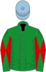 Green, red diabolo on sleeves, light blue cap