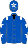Royal blue, white epaulets, royal blue sleeves, white stars, royal blue cap, white star