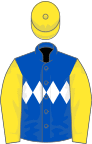 Royal blue, white triple diamond, yellow sleeves and cap
