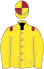 Yellow, maroon epaulets, quartered cap