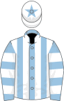 Light blue and white stripes, hooped sleeves, white cap, light blue star