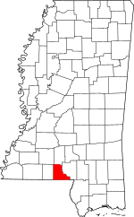 Map of Mississippi highlighting Walthall County