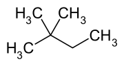 Stereo, skeletal formula of 2,2-dimethylbutane with some implicit hydrogens shown