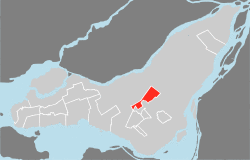 Location on the Island of Montreal. (Outlined areas indicate demerged municipalities).