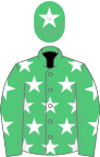 Emerald green, white stars, emerald green cap, white star