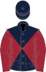 Dark blue and maroon diabolo, maroon sleeves, dark blue cap
