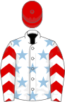 White, light blue stars, red chevrons on sleeves, red cap