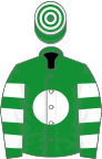 Green, white disc, hooped sleeves and cap