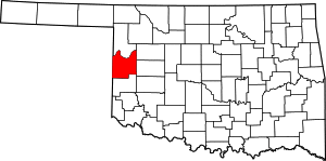 Map of Oklahoma highlighting Roger Mills County