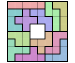 Pentomino Puzzle Solution 8x8 Minus Center.svg