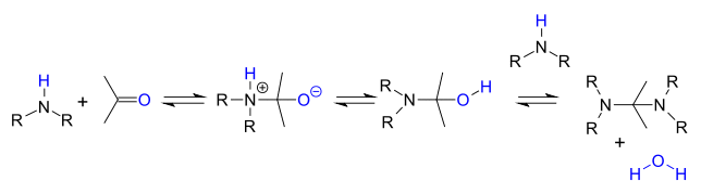 Reaction of secondary amine with a carbonyl group